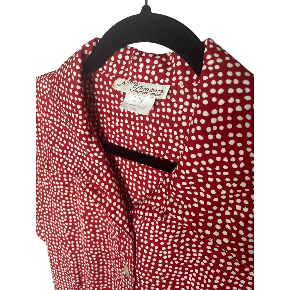 Vintage 80s 90s Norm Thompson Red White Dotted Collared Maxi Dress Size Medium - Picture 3 of 6